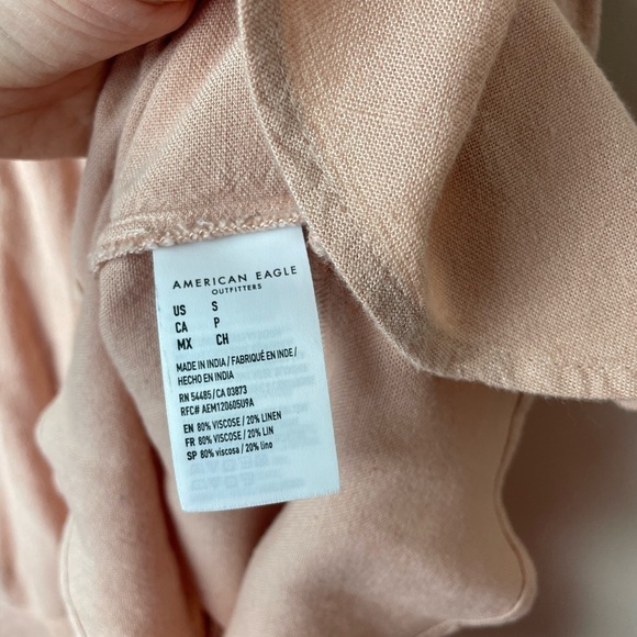 American Eagle Faux Wrap Dress Tie Waist Blush Pink Linen Viscose Size Small - Picture 6 of 8